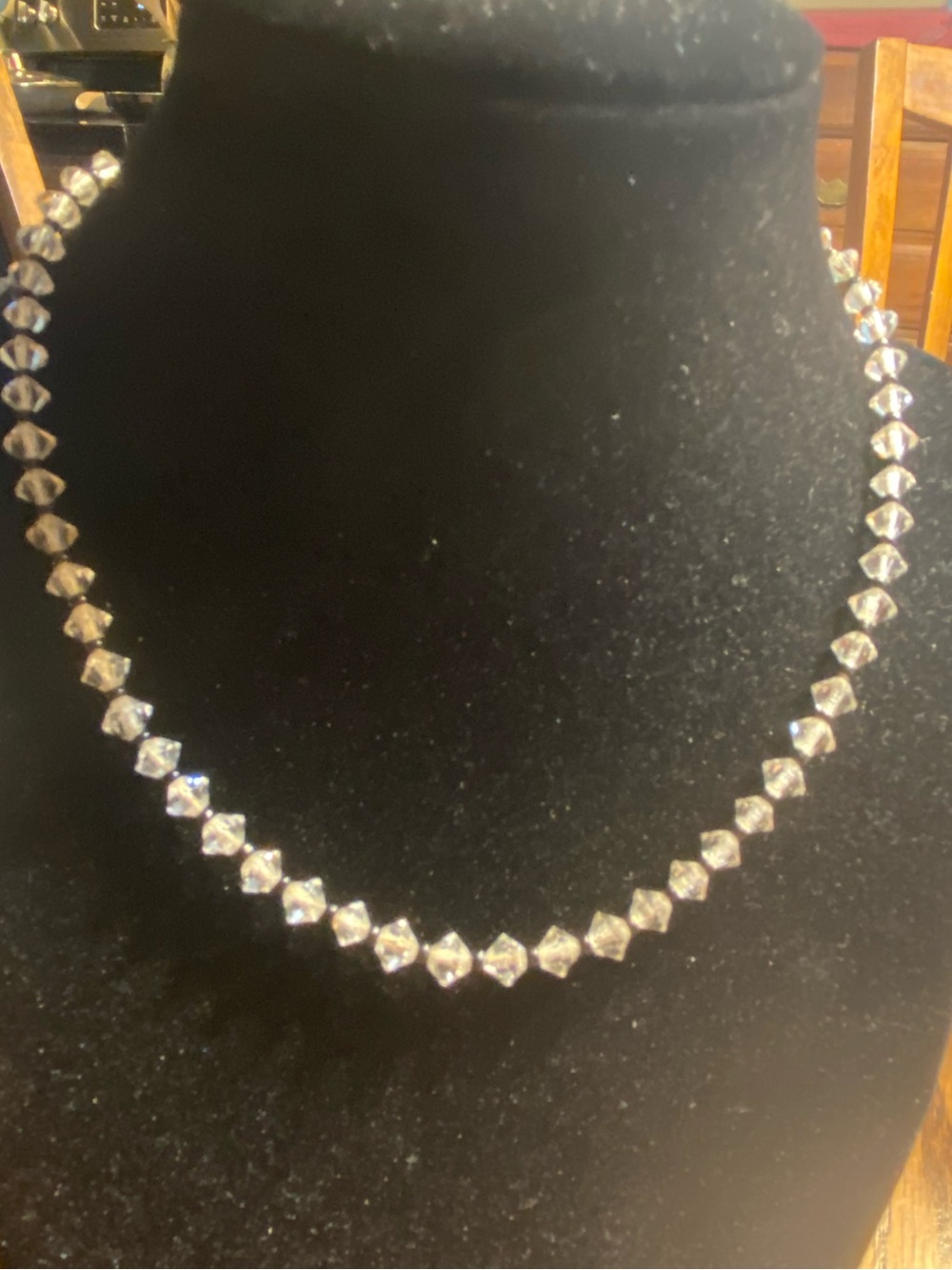 VTG Czech Crystal Bicone Necklace Art Deco Symmetrical Clear Bead Choker AS IS